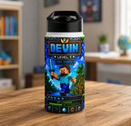 Personalized Gamer Water Bottle — 'Devin Level 7' Stainless Steel Adventure Bottle