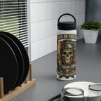 Skull & Flag Stainless Steel Water Bottle — "Raised on Freedom, Fueled by Coffee" Outdoor Travel Bottle