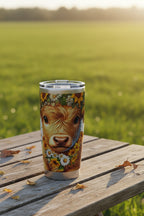 Cow Floral 20oz Tumbler — Sunflower Highland Cow Travel Mug by Printify