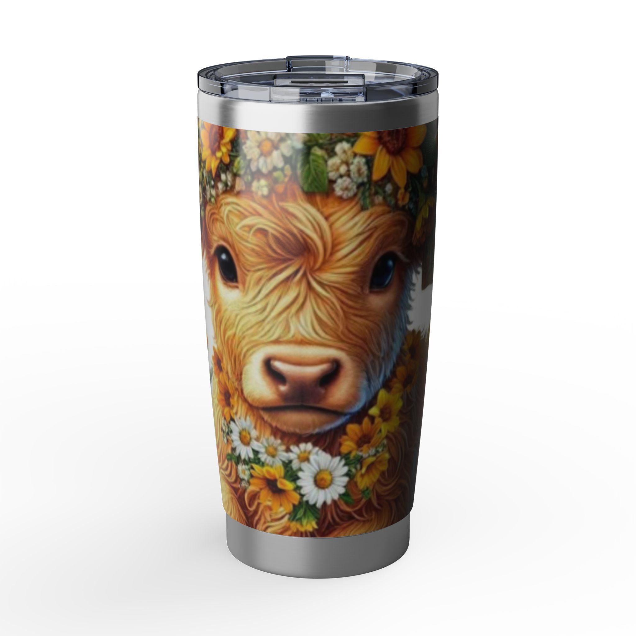 Cow Floral 20oz Tumbler — Sunflower Highland Cow Travel Mug by Printify