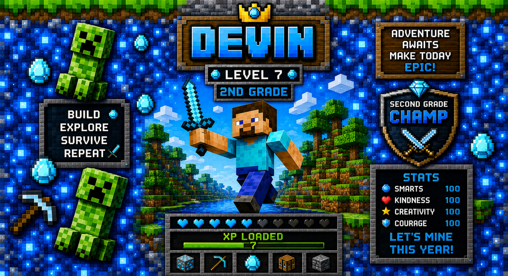 Personalized Gamer Water Bottle — 'Devin Level 7' Stainless Steel Adventure Bottle